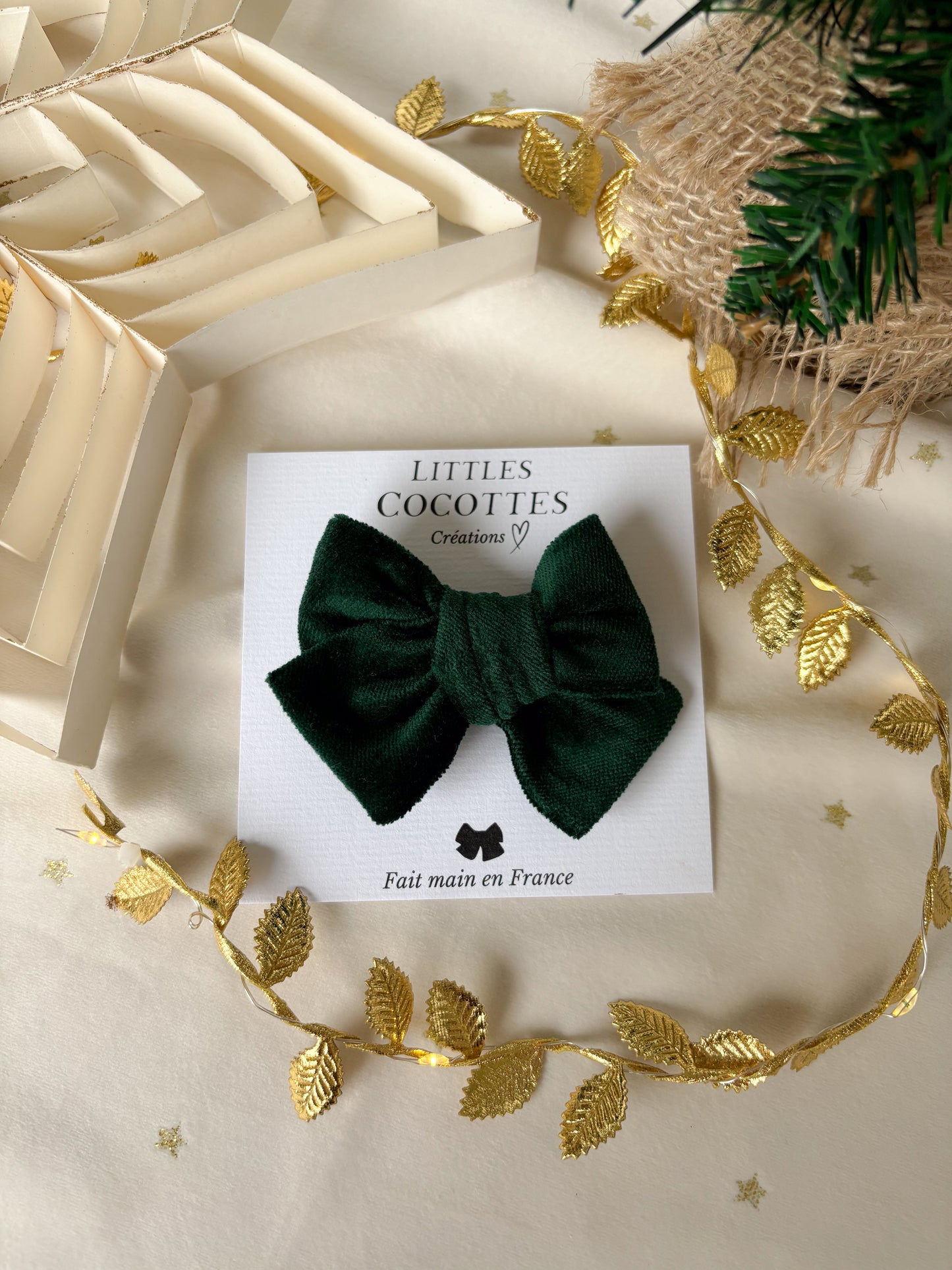 Barrette noeud Velours vert Noël