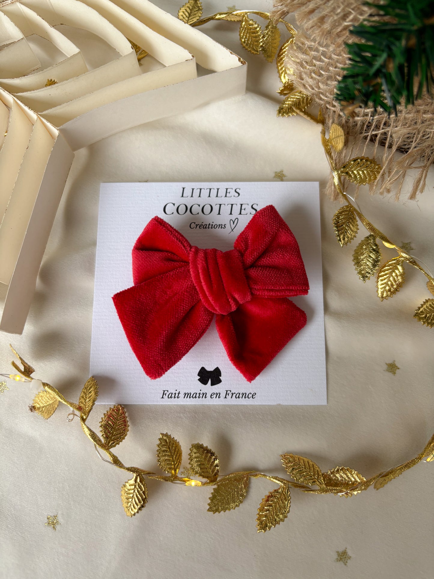 Barrette noeud Velours rouge Noël