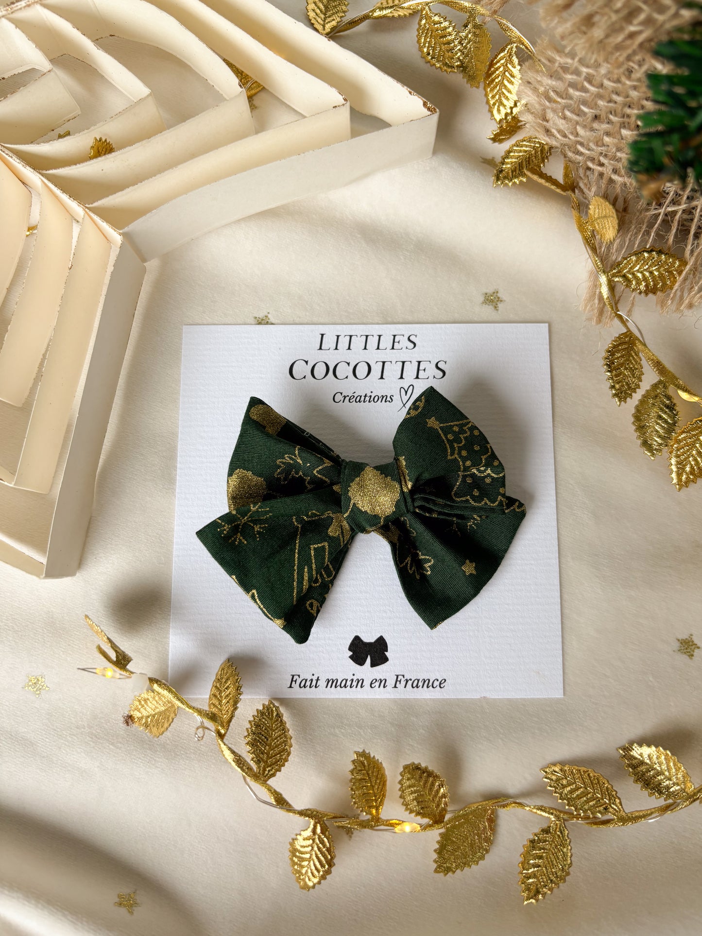 Barrette noeud motifs Noël verte