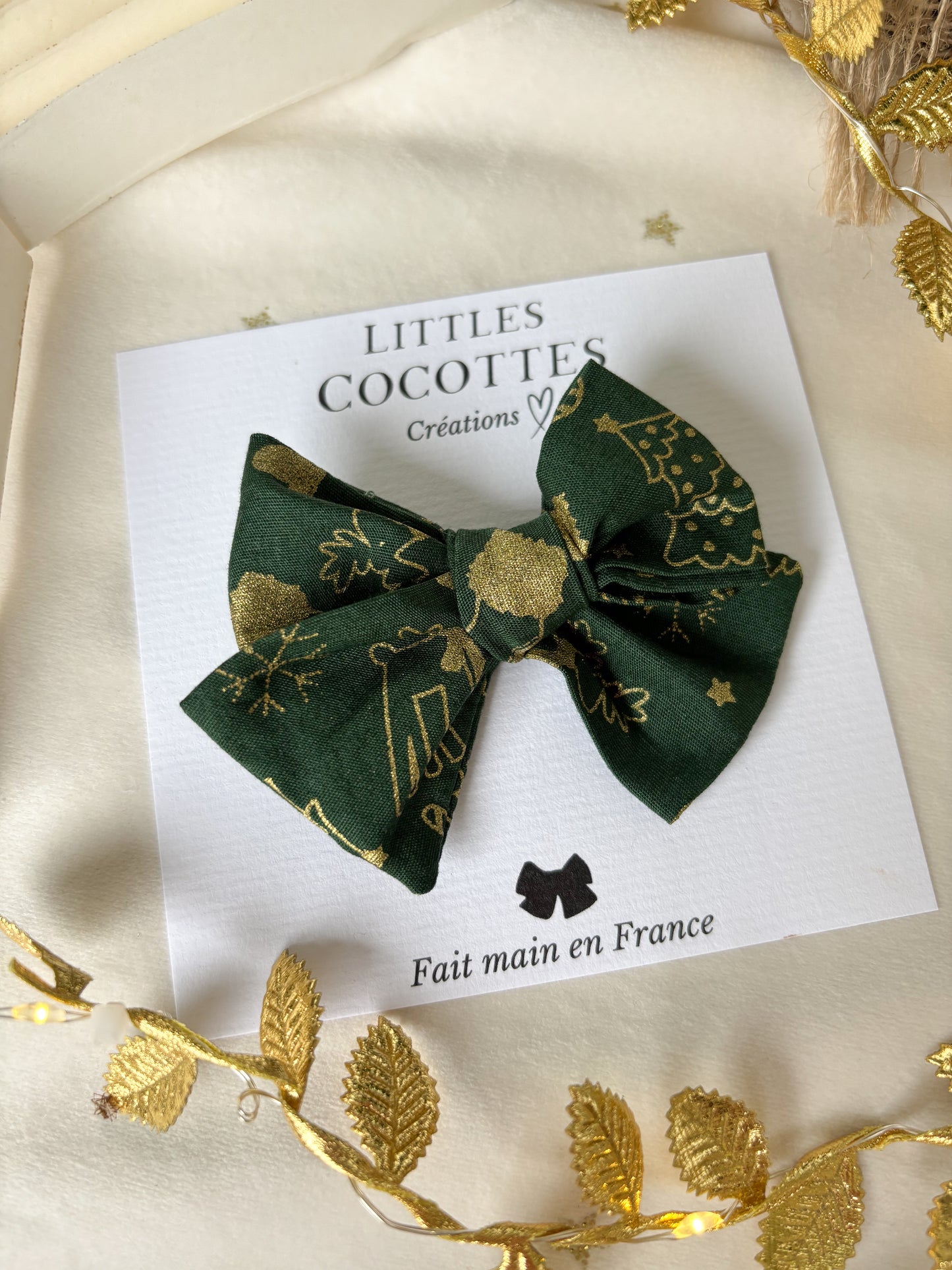 Barrette noeud motifs Noël verte